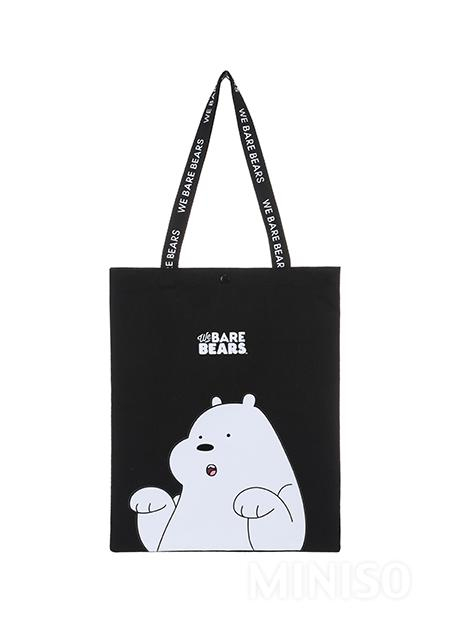 Miniso ice bear we bare bears black tote bag, Women's Fashion